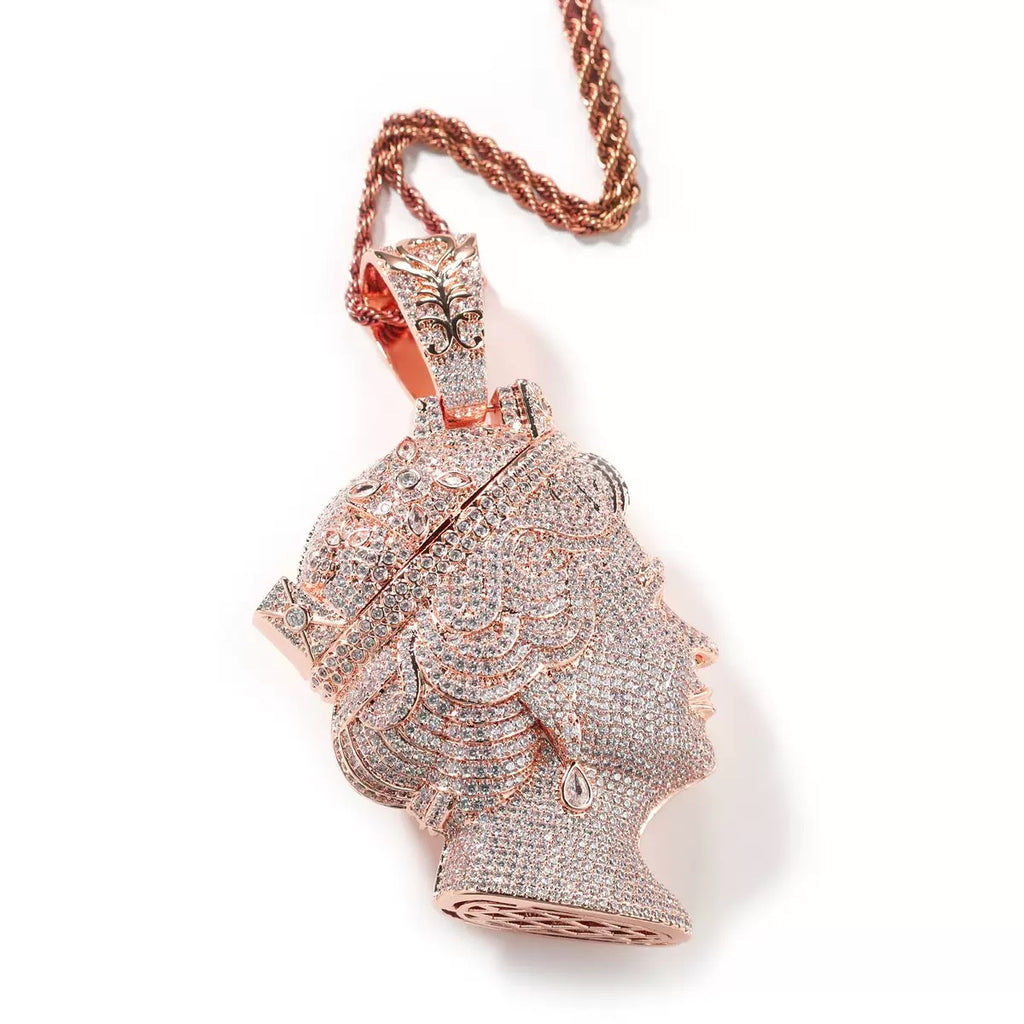 Luxury Iced Queen Pendant Necklace Set – 3mm Twisted Chain