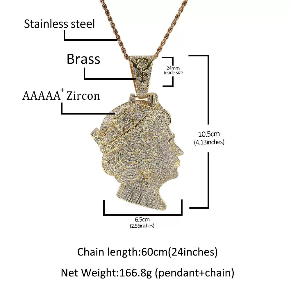 Luxury Iced Queen Pendant Necklace Set – 3mm Twisted Chain