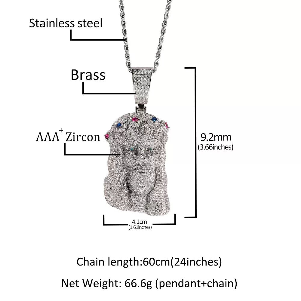 Luxury Iced 3D Jesus piece Pendant Necklace – Hip-Hop Style