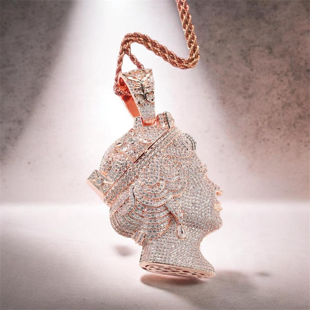 Luxury Iced Queen Pendant Necklace Set – 3mm Twisted Chain